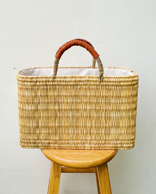 The Reed Basket  Brown Leather Handle