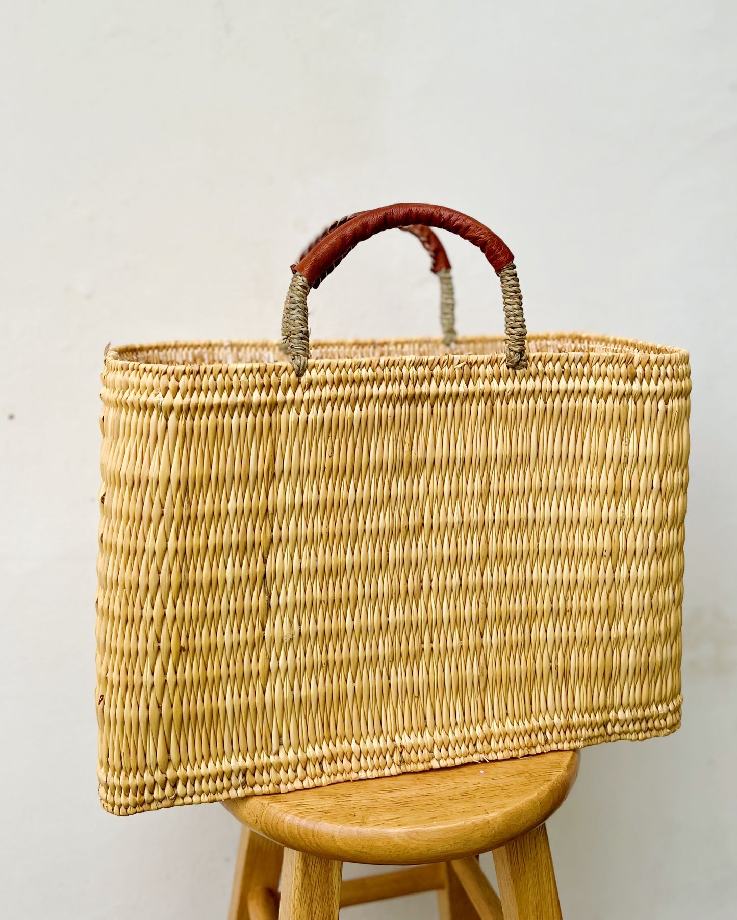 The Reed Basket  Brown Leather Handle