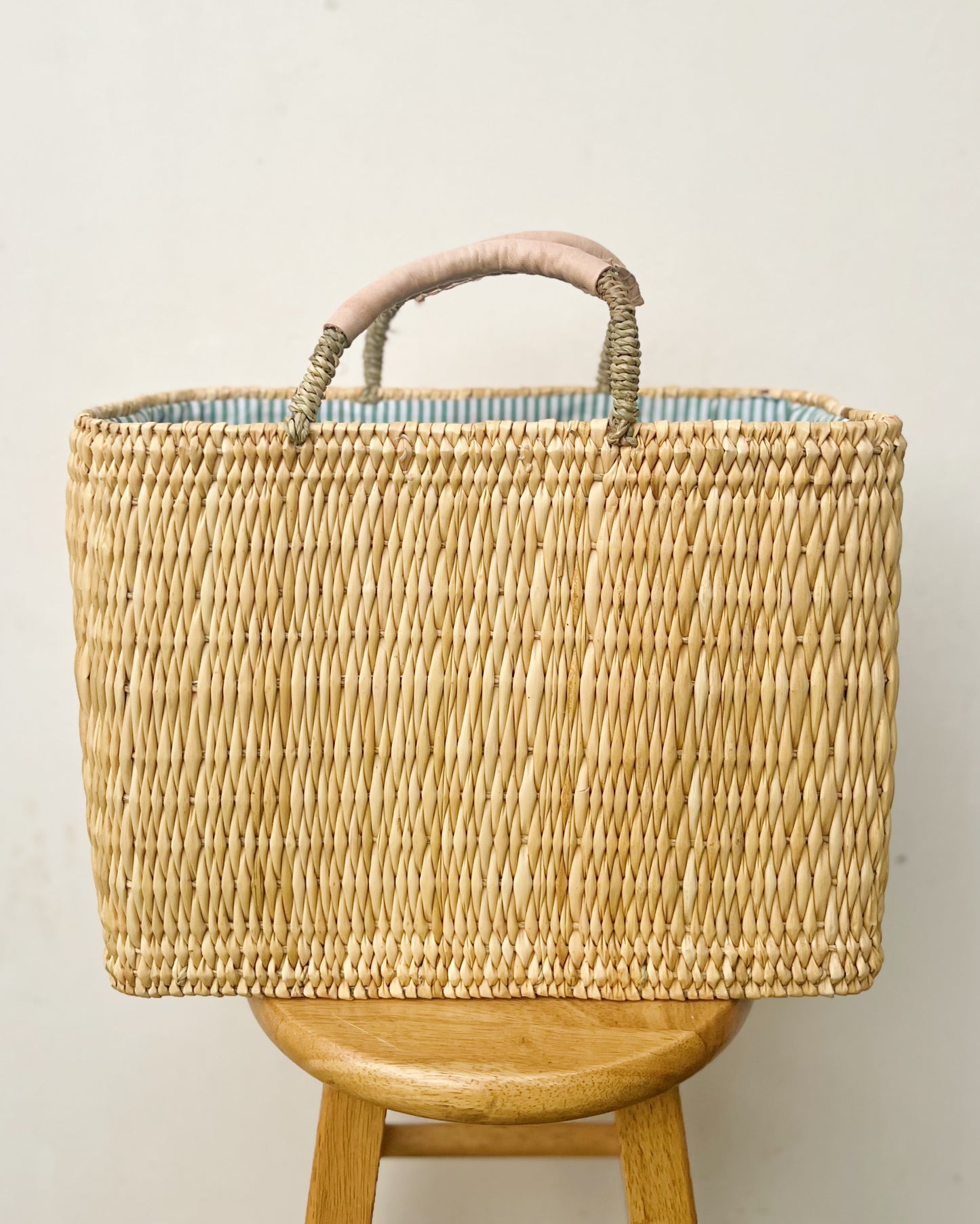 The Reed Basket Beige Leather Handles