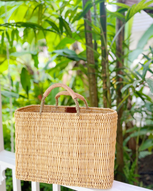 The Reed Basket Beige Leather Handles