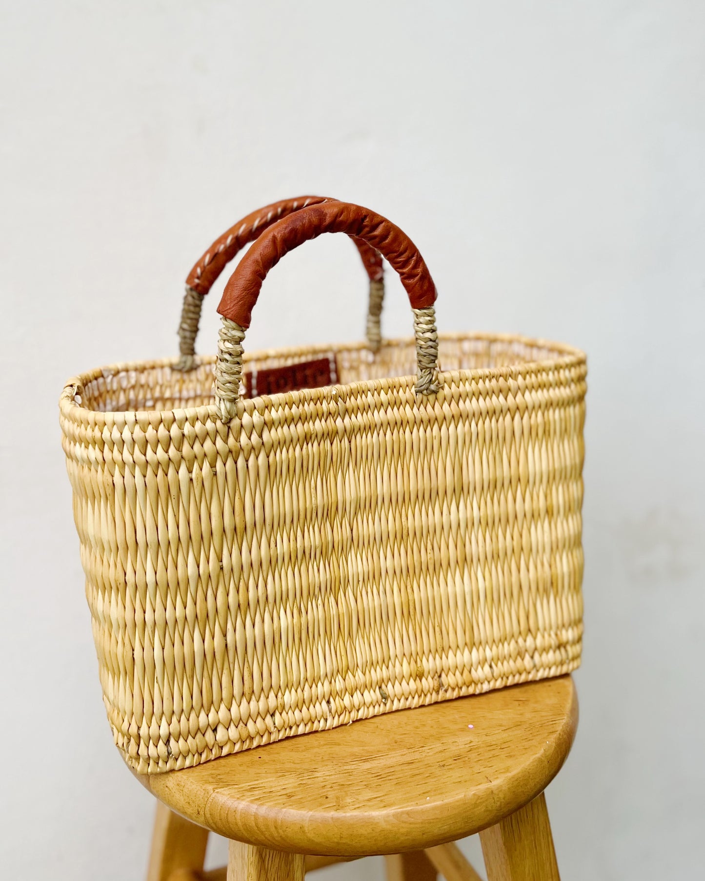 The Reed Basket  Brown Leather Handle