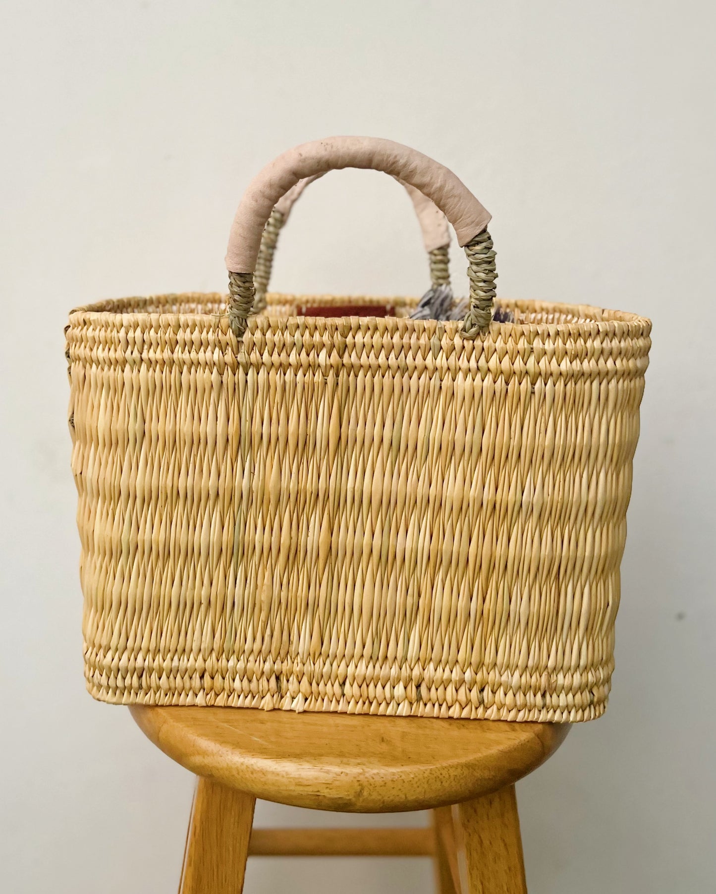 The Reed Basket Beige Leather Handles